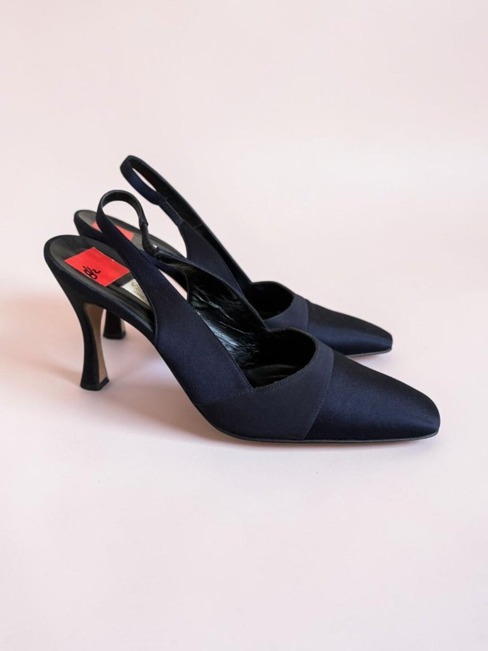 VERA WANG Vintage Navy Blue Satin Slingback Heels Size 8.5